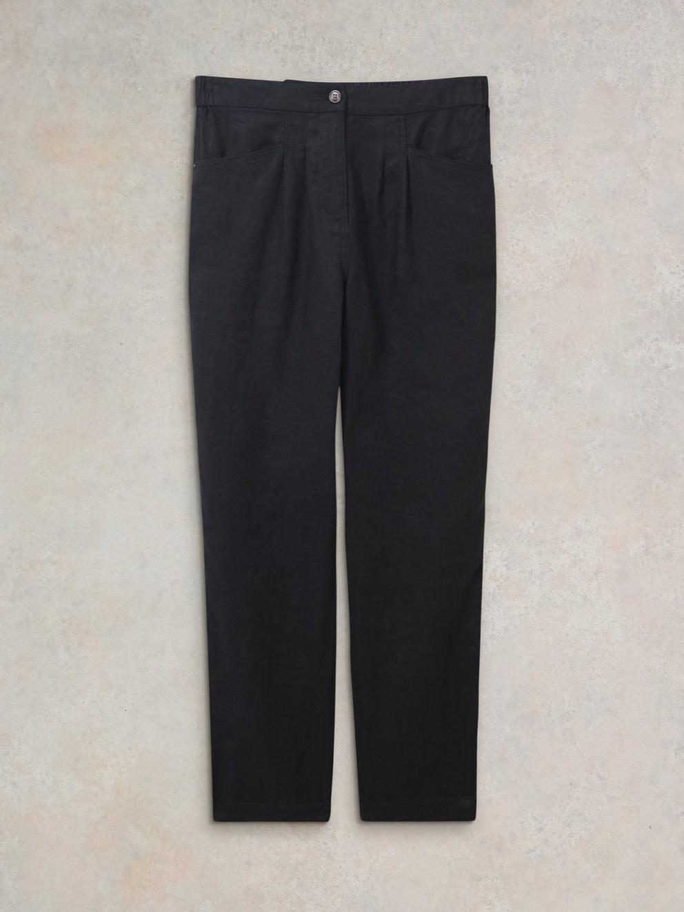 Rowena Linen Trouser in PURE BLK - FLAT FRONT